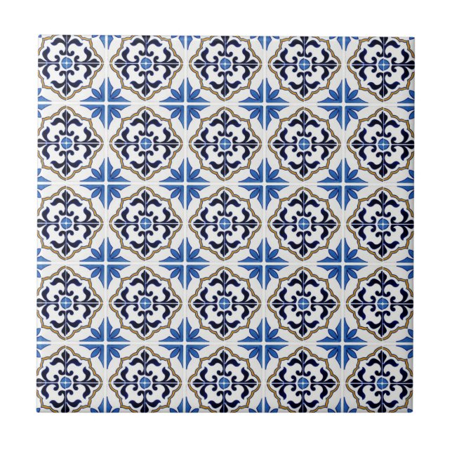 Blue Brown Moroccan Tile Kakelplatta (Framsidan)