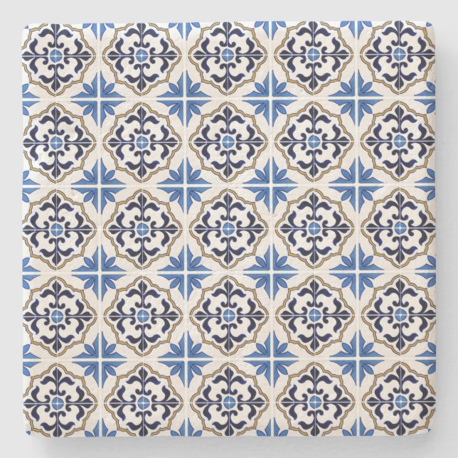Blue Brown Moroccan Tile Stenunderlägg (Framsidan)