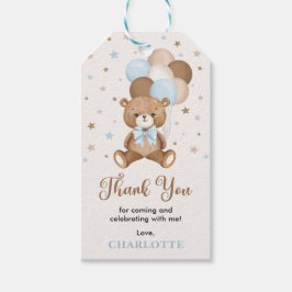Blue Brown Nalle Baby Shower Tack Presentetikett