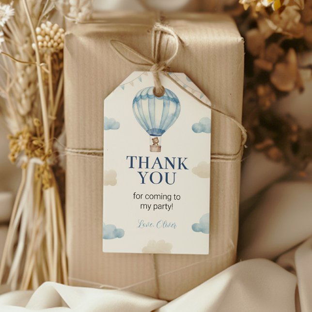 Blue Brown Nalle Birthday Tack Märkre Presentetikett (Skapare uppladdad)