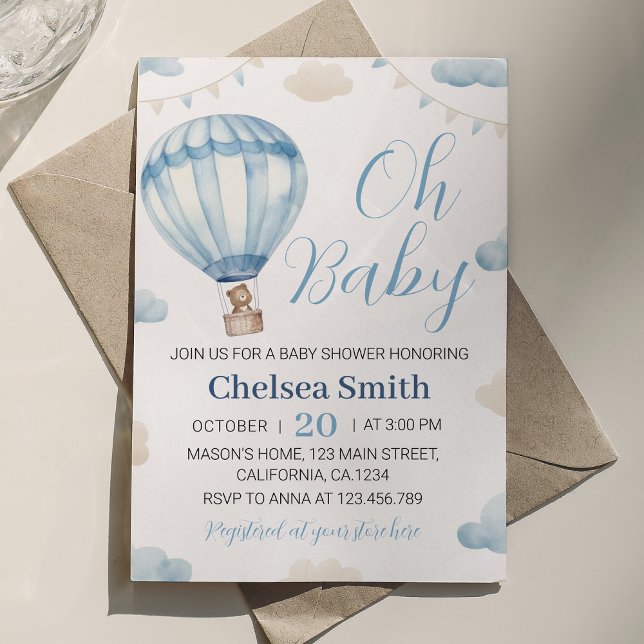 Blue Brown Nalle Boy Baby Shower-inbjudan Inbjudningar (Skapare uppladdad)