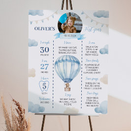 Blue Brown Nalle Boy Birthday Milestone Sign Poster