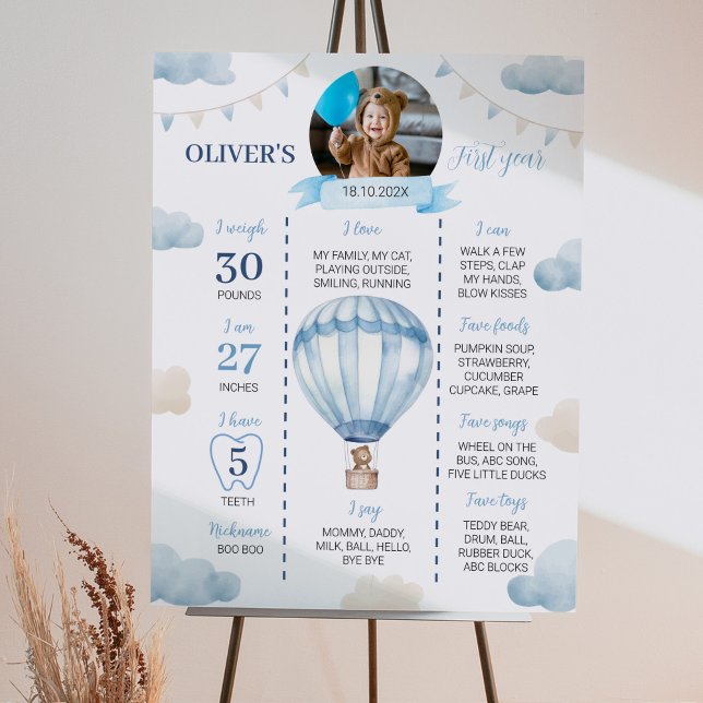 Blue Brown Nalle Boy Birthday Milestone Sign Poster (Skapare uppladdad)