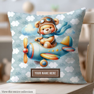 Blue Brown Nalle Pillow for Newborn Baby Kudde