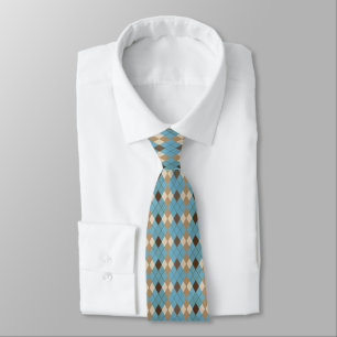 Blue Brown och Beige Diamond Mönster Slips