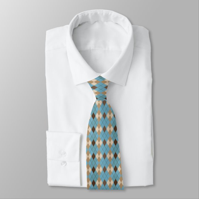 Blue Brown och Beige Diamond Mönster Slips (Bunden)