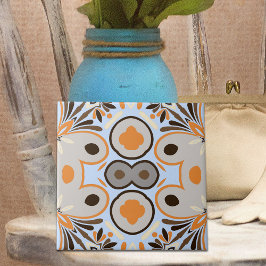 Blue Brown Orange Boho Ethnic Geometric Mönster Kakelplatta