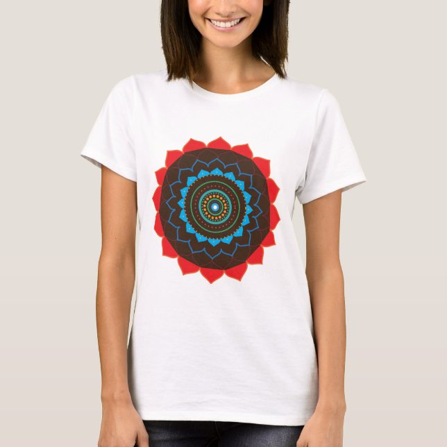 Blue, Brown, Orange, Red Mandala T- shirt T Shirt (Framsida)