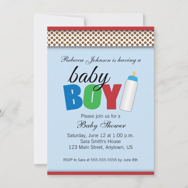 Blue & Brown Polka dots Baby Shower Boy Inbjudningar (Framsida)