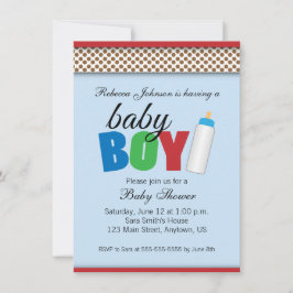 Blue & Brown Polka dots Baby Shower Boy Inbjudningar