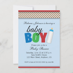 Blue & Brown Polka dots Baby Shower Boy Inbjudningar