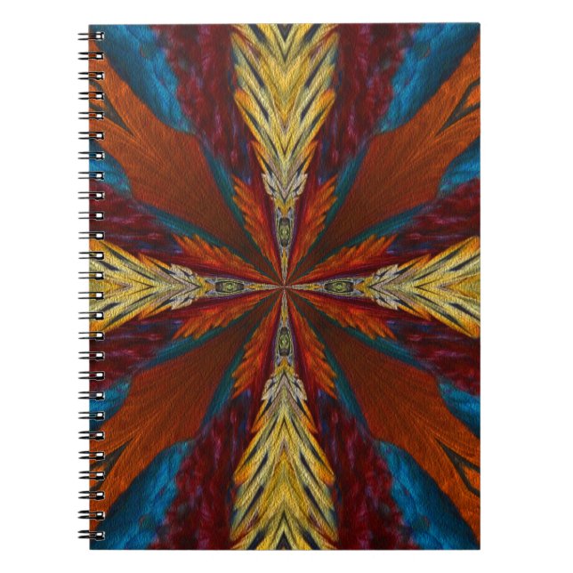 Blue Brown Red Abstrakt Feathers Art Anteckningsbok Med Spiral (Framsidan)
