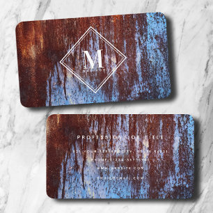 Blue Brown Rust Metallic Struktur Monogram Initial Visitkort