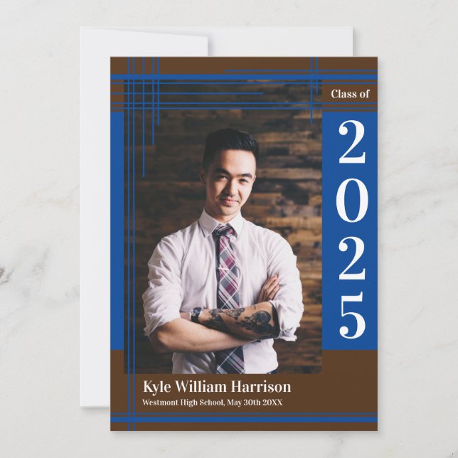 Blue Brown School Färg Studenten Photo Play Inbjudningar (Framsida)