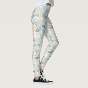 Blue Brown Seashells Mönster Beach Leggings