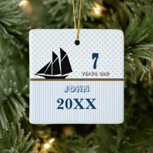 Blue & Brown Segelbåt Dot Rand Photo Ornament