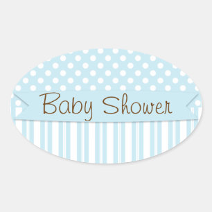 Blue Brown Sweet Boy Polka Dot Baby Shower Ovalt Klistermärke