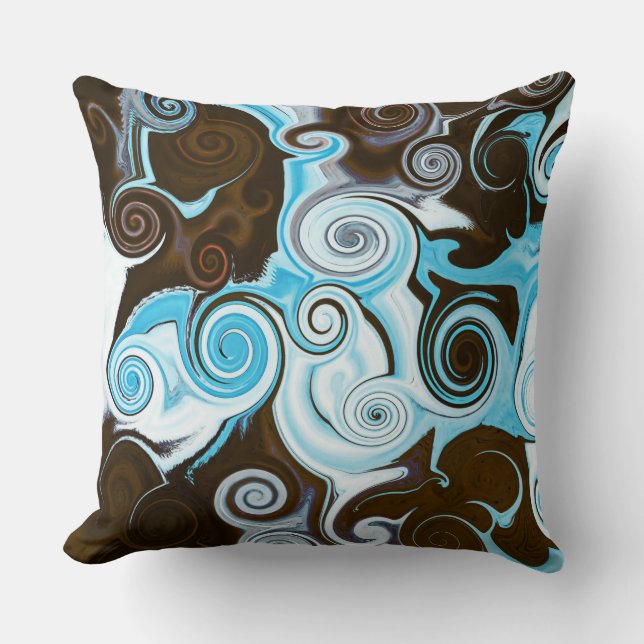 Blue Brown Swirl Modern Retro Mönster Kudde (Framsida)
