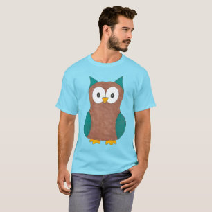 Blue Brown Tecknad Uggla Ugglor Bird Tee Shirt