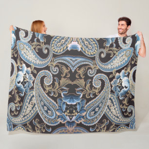 Blue Brown Vintage Paisley 2 Fleecefilt