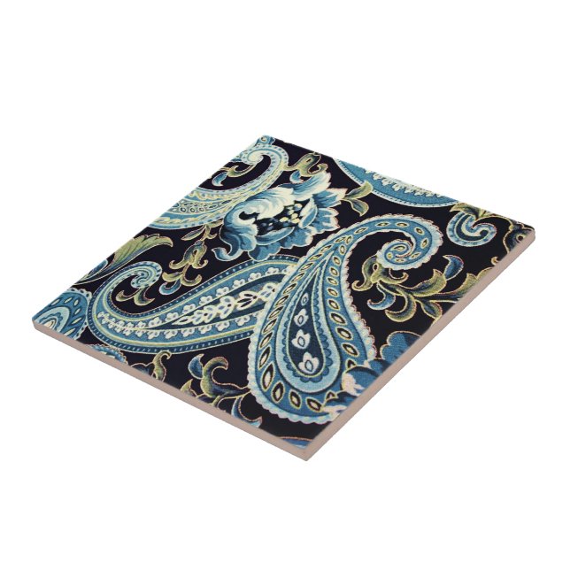 Blue Brown Vintage Paisley Kakelplatta (Sidan)