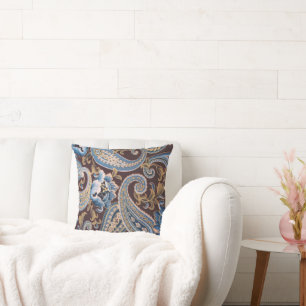 Blue Brown Vintage Paisley New Kudde