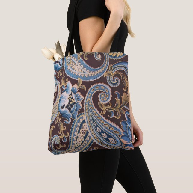 Blue Brown Vintage Paisley New Tygkasse (Närbild)
