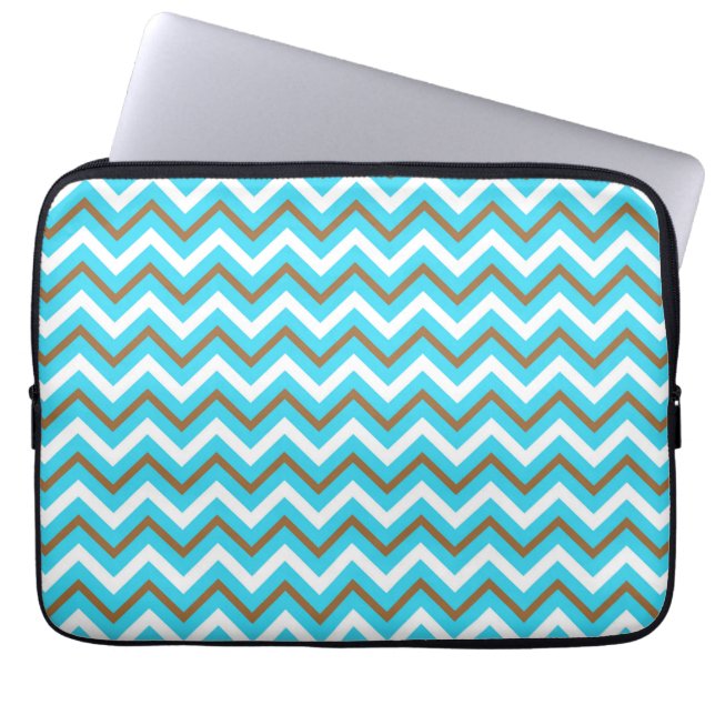 Blue Brown White Zig Zag Linjer Geometric Sea Vink Laptop Fodral (Framsidan)