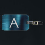Blue Brushed Metall Monogram Namn och Initial Bagagebricka<br><div class="desc">Modern och Elegant Metallic Blue Brushed Metall Foil Monogram Namn och Initial Travel Luggage Tag. Den här väskan är märkre för Back to school,  Arbete eller Resning.</div>