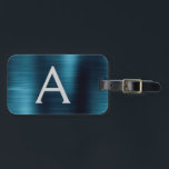 Blue Brushed Metall Monogram Namn och Initial Bagagebricka<br><div class="desc">Modern och Elegant Metallic Blue Brushed Metall Foil Monogram Namn och Initial Travel Luggage Tag. Den här väskan är märkre för Back to school,  Arbete eller Resning.</div>