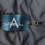 Blue Brushed Metall Monogram Namn och Initial Bagagebricka<br><div class="desc">Modern och Elegant Metallic Blue Brushed Metall Foil Monogram Namn och Initial Travel Luggage Tag. Den här väskan är märkre för Back to school,  Arbete eller Resning.</div>