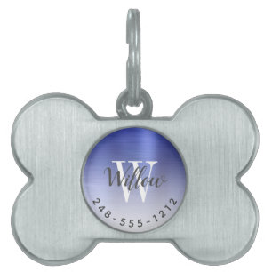 Blue Brushed Metall Monogram Ombre Hund Bone ID-bricka Husdjur