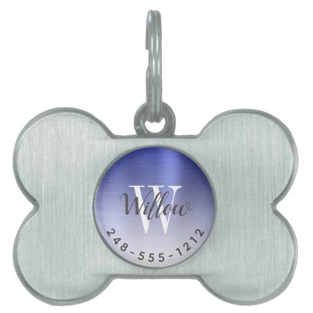 Blue Brushed Metall Monogram Ombre Hund Bone ID-bricka Husdjur (Framsidan)