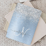 Blue Brushed Metall Silver Glitter Monogram Namn iPad Mini Skydd<br><div class="desc">Anpassa chic ipad cover-designen i trendiget enkelt med söt silver mousserande glitter på blå,  borstad metallbakgrund.</div>
