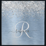 Blue Brushed Metall Silver Glitter Monogram Namn Tygservett<br><div class="desc">Anpassa enkelt det här trendiget chic trasa napkin-konstruktionen med söt silver mousserande glitter på en blå borstad metallbakgrund.</div>