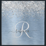 Blue Brushed Metall Silver Glitter Monogram Namn Tygservett<br><div class="desc">Anpassa enkelt det här trendiget chic trasa napkin-konstruktionen med söt silver mousserande glitter på en blå borstad metallbakgrund.</div>