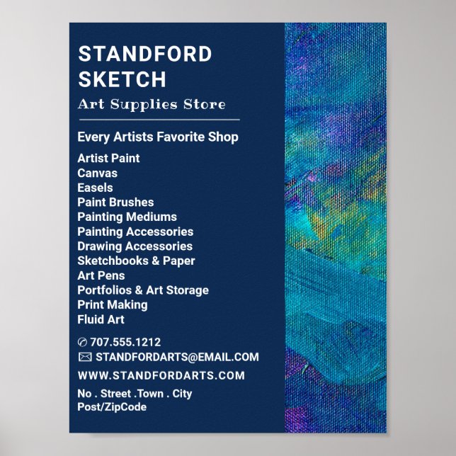 Blue Brushstrokes, Art Supplies Store Poster (Framsidan)