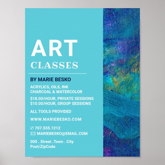 Blue Brushstrokes, Art Teacher, Art Classes Poster (Framsidan)