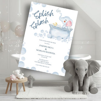 Blue Bubble Bath Animal Baby Shower Inbjudningar