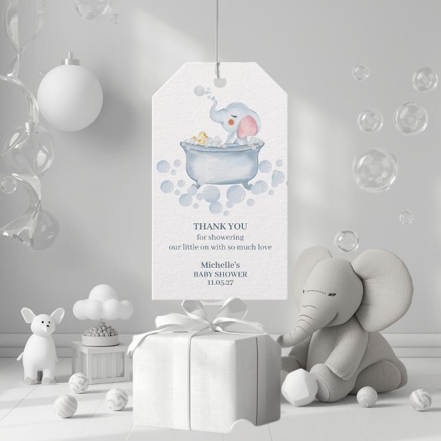 Blue Bubble Bath Animal Baby Shower Presentetikett (Skapare uppladdad)