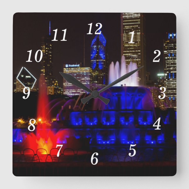 Blue Buckingham Fontän Wall Clock Fyrkantig Klocka (Framsida)