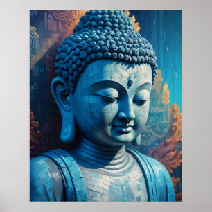 Blue Buddha Abstrakt Pixel Art Poster