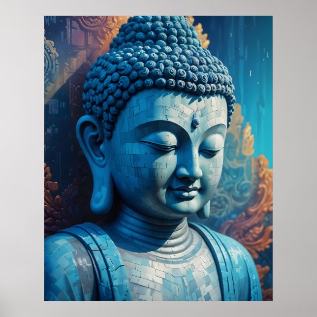 Blue Buddha Abstrakt Pixel Art Poster (Framsidan)