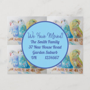 Blue Budgie Art Nytt adress vykort Vi är Flytta