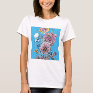 Blue Budgie Budgerigar Ro Watercolor blommigt art. T Shirt