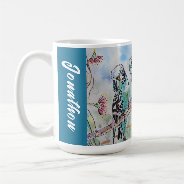 Blue Budgie Budgies Parrots Husbands Mens Name Kaffemugg (Vänster)