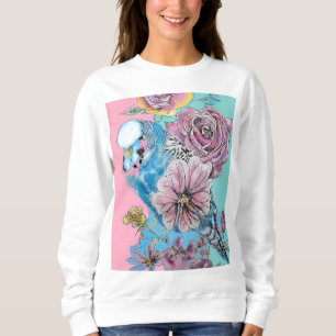 Blue Budgie Budgies Ro Flower blommigt Nyckelring T Shirt
