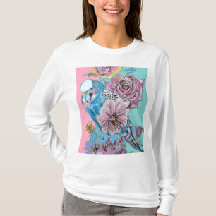 Blue Budgie Budgies Ro Flower blommigt Nyckelring T Shirt