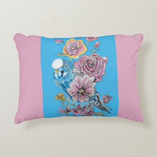 Blue Budgie Cute Whimsical Rosa Blue Girls Baby Prydnadskudde