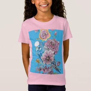 Blue Budgie Cute Whimsical Rosa Blue Girls T Shirt